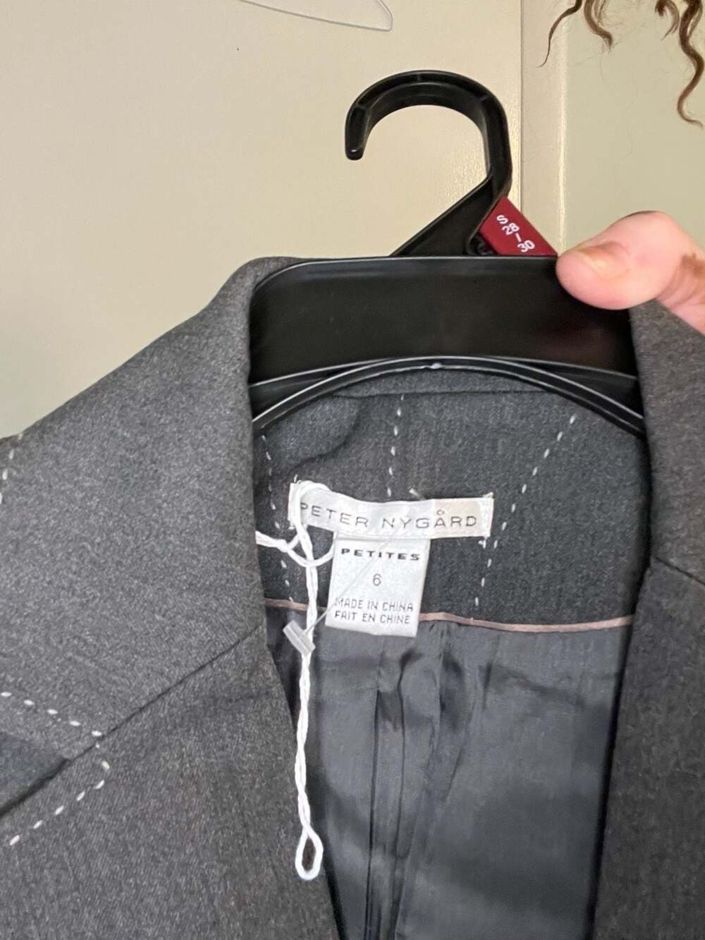 Peter Nygard Petites Grey Contrast Stitch Hourglass Blazer Jacket Size 6